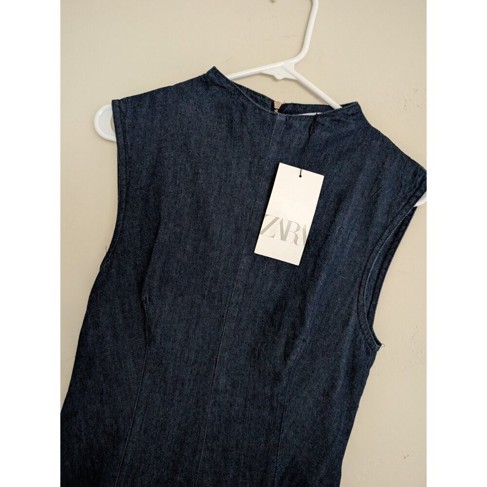 ZARA NEW WOMAN MIDI DENIM BALLOON DRESS DARK INDIGO BLUE S M 6929/288 - Picture 3 of 5